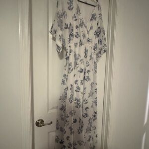 Chic White and Blue Floral Maxi Dress
